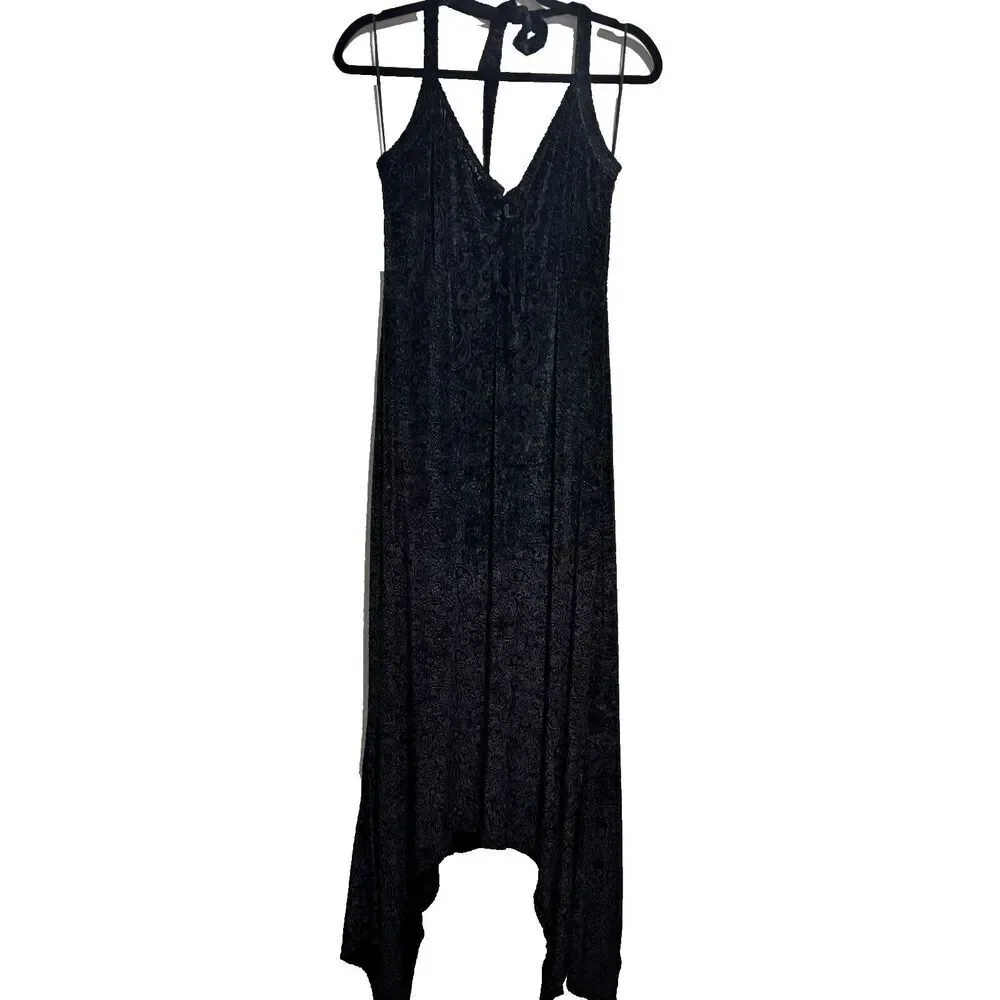 Killstar Womens Gothic Velvet Halter Black Stretch Witchy Starry Eyed Maxi Dress - Picture 6 of 13